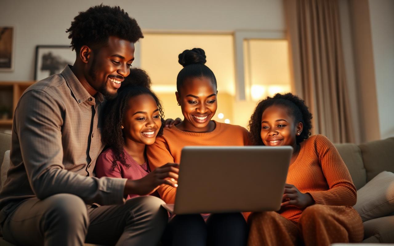 Nigerian family reviewing finances on a laptop at home