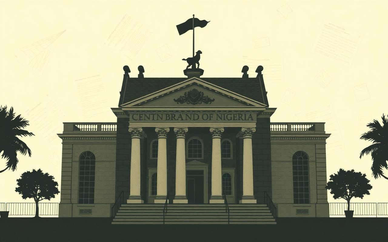 Stylized Central Bank of Nigeria building with regulatory documents
